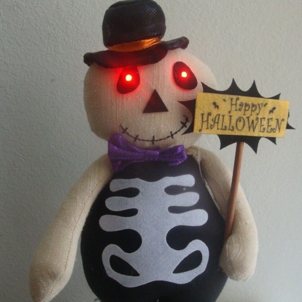 Skeleton w Led Eyes & Happy Halloween sign  Standing Doll  NEW